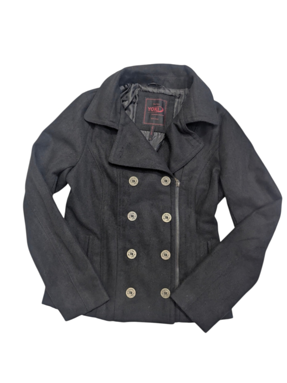 Yoki Black Pea Coat Jacket Size Medium